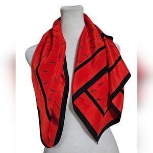 YVES SAINT LAURENT YSL Vintage Large Silk Scarf Signed Logo Red/Black.34" Square
